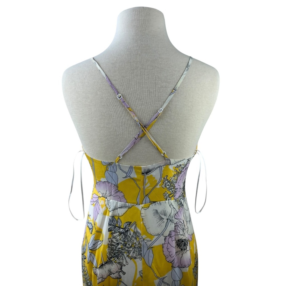 Yumi Kim Anthropologie Silk Floral Maxi Dress Rush Hour Wrap Tie Front Yellow XS - Picture 11 of 16